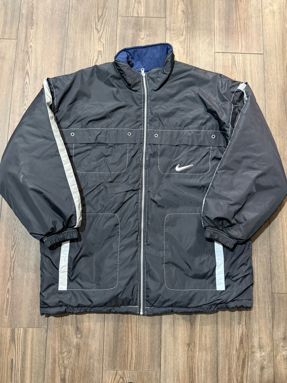 Vintage 90s Nike Reversible Puffer Jacket Swoosh Navy White Swoosh Coat